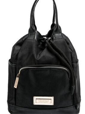 Versace Black Drawstring Backpack with Gold Accents